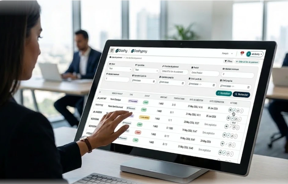 Dashboard DashyPay suivi transactions PME Maroc